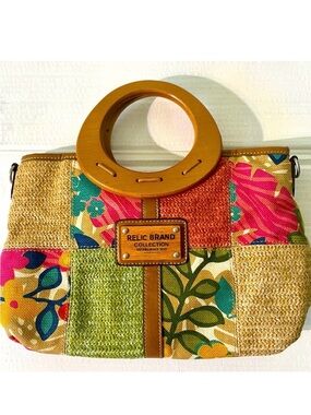 Large Vintage Relic 90s brown wood handle with floral print.Great condition